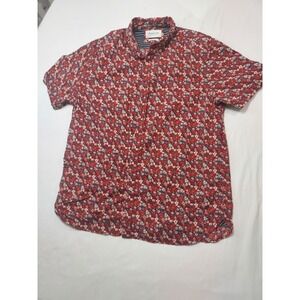 Denim & Flower Button Down Shirt Mens L Red Floral Short Sleeve Ricky Singh